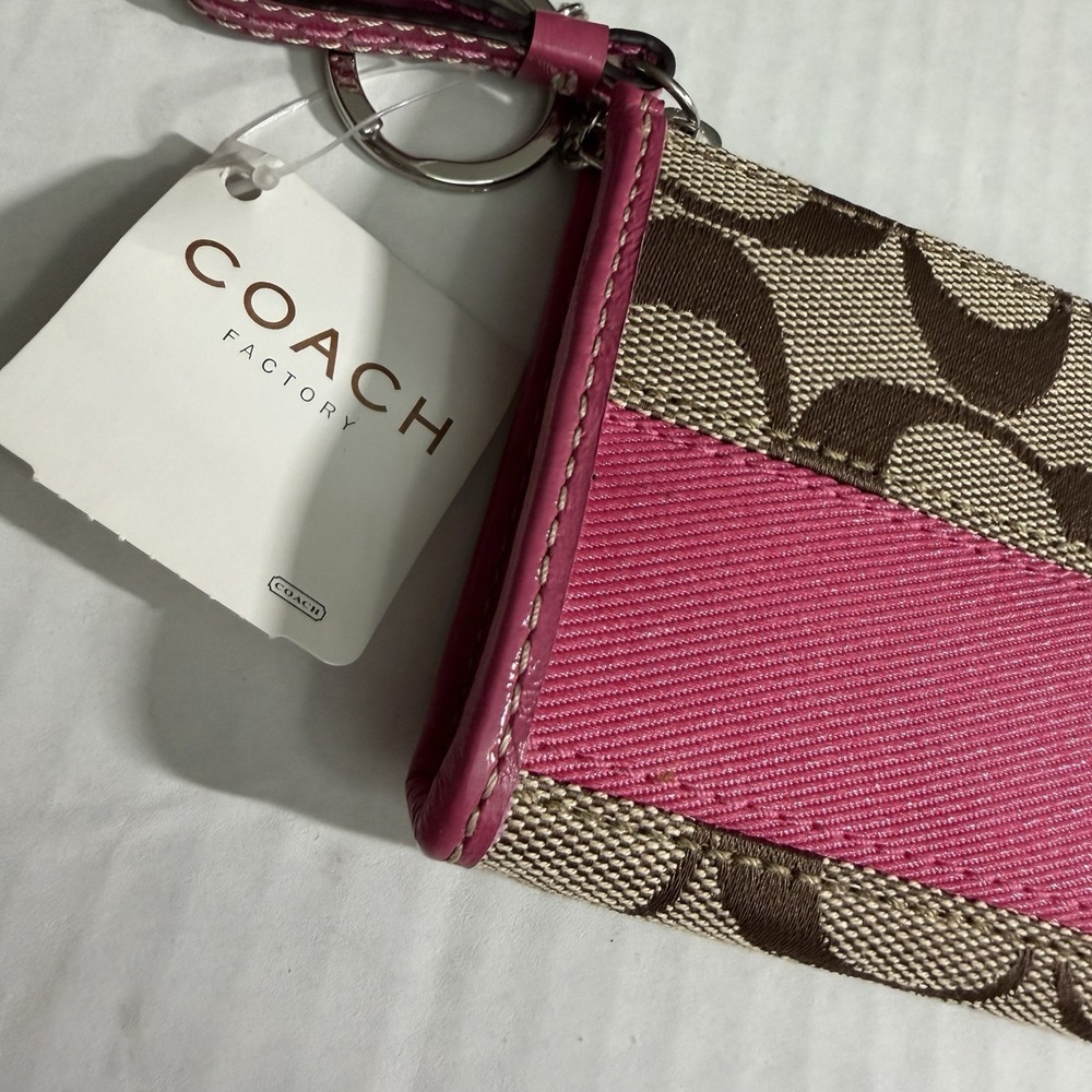 COACH Vintage Signature Mini Skinny Id Case Jacquard Leather Brown/Pink NEW - Picture 5 of 8